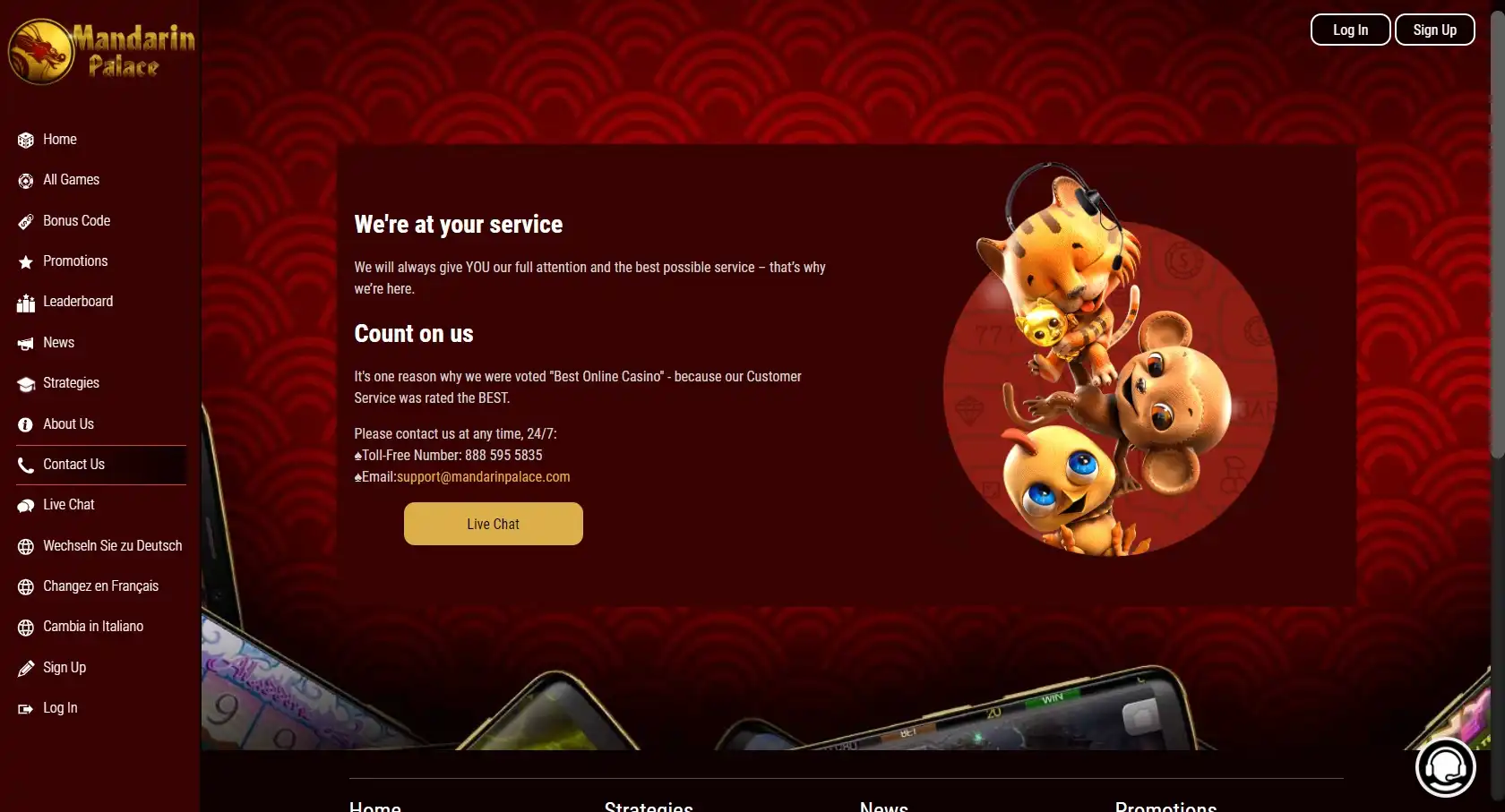 Mandarin Palace Casino Support