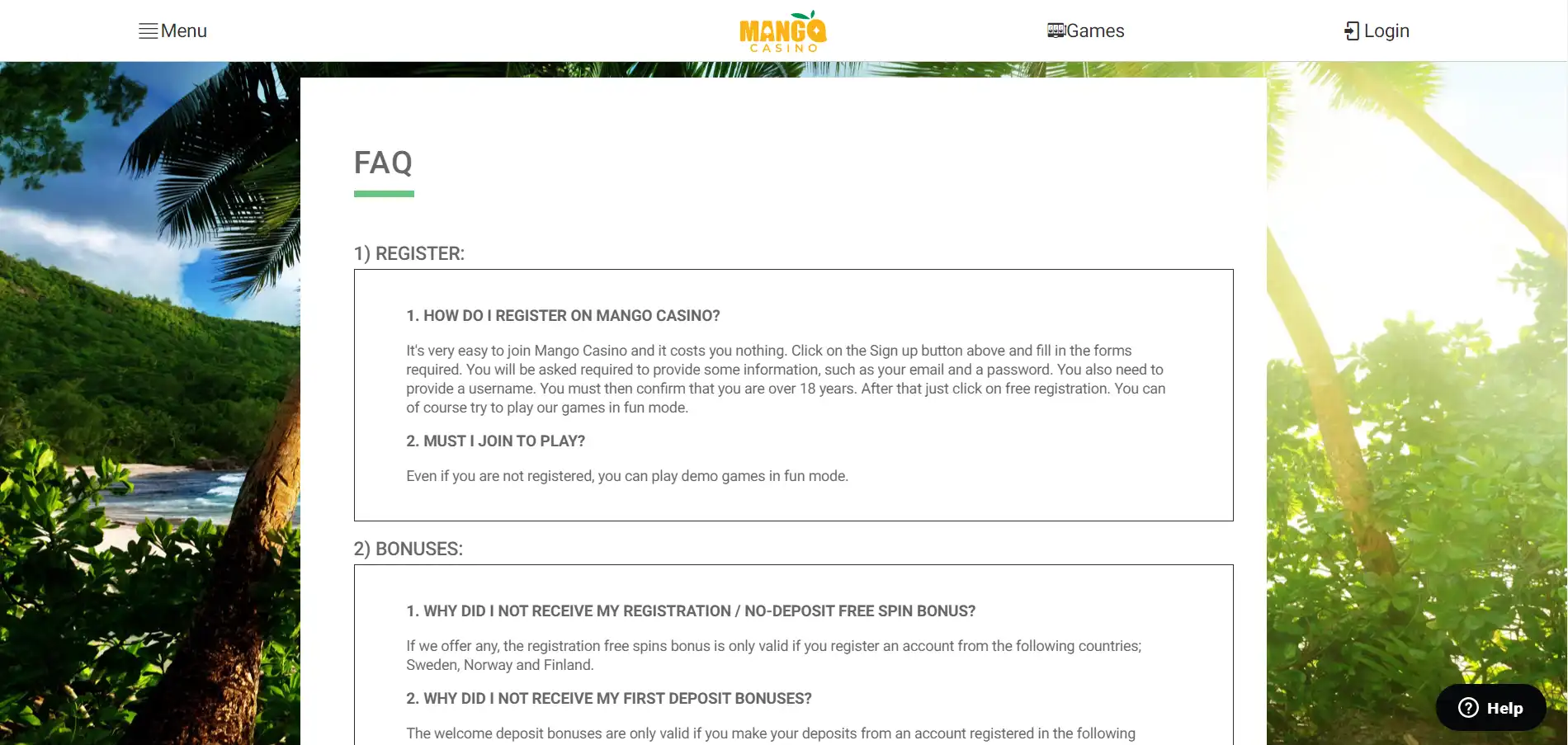 Mango Casino Support