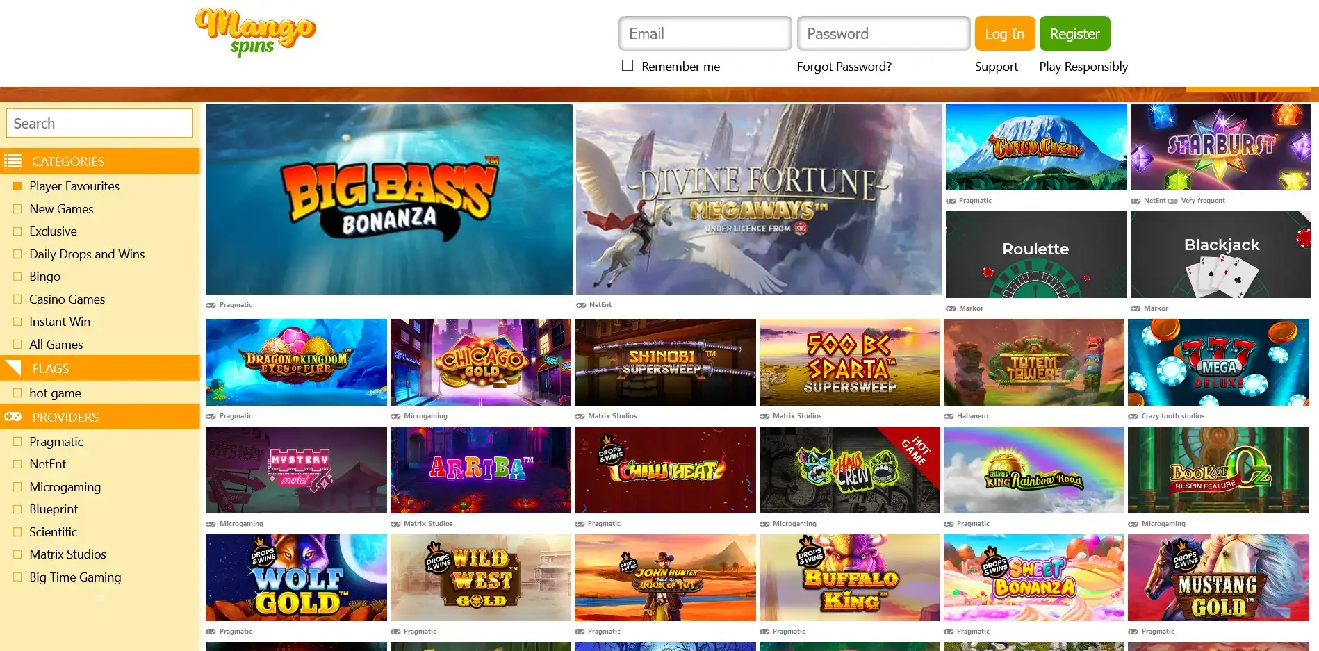 Mango Spins Casino Games