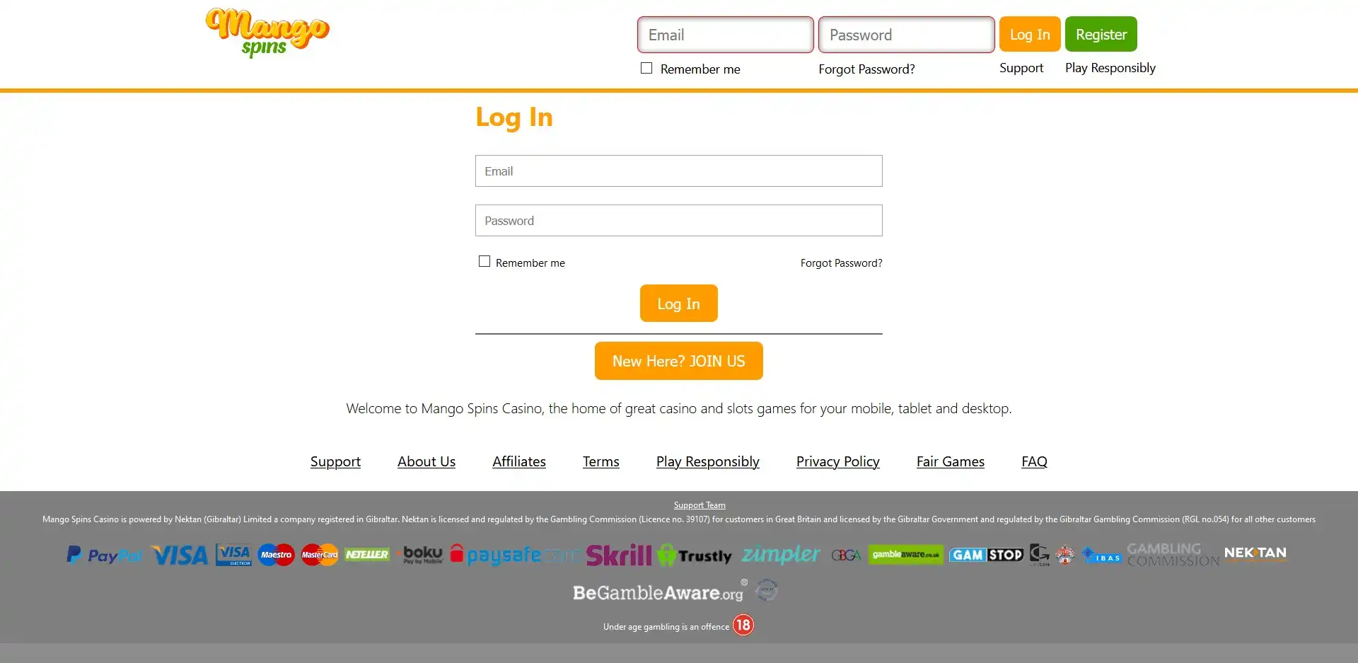 Mango Spins Casino Login