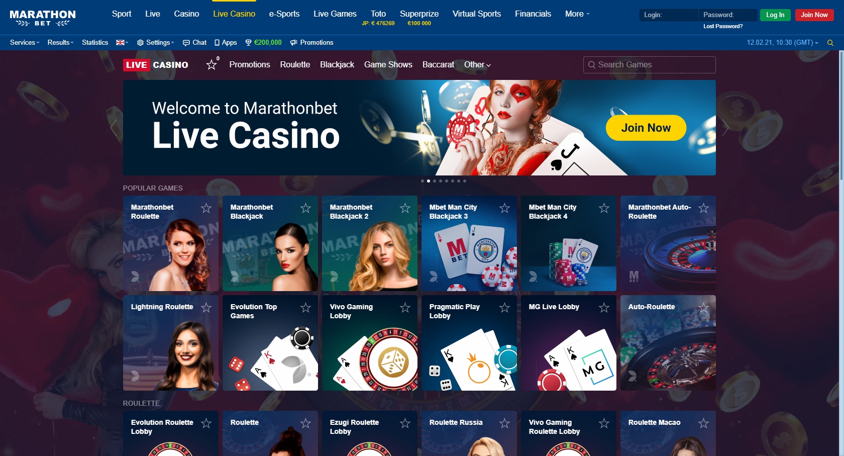 Marathon Bet Casino Live Dealer Games