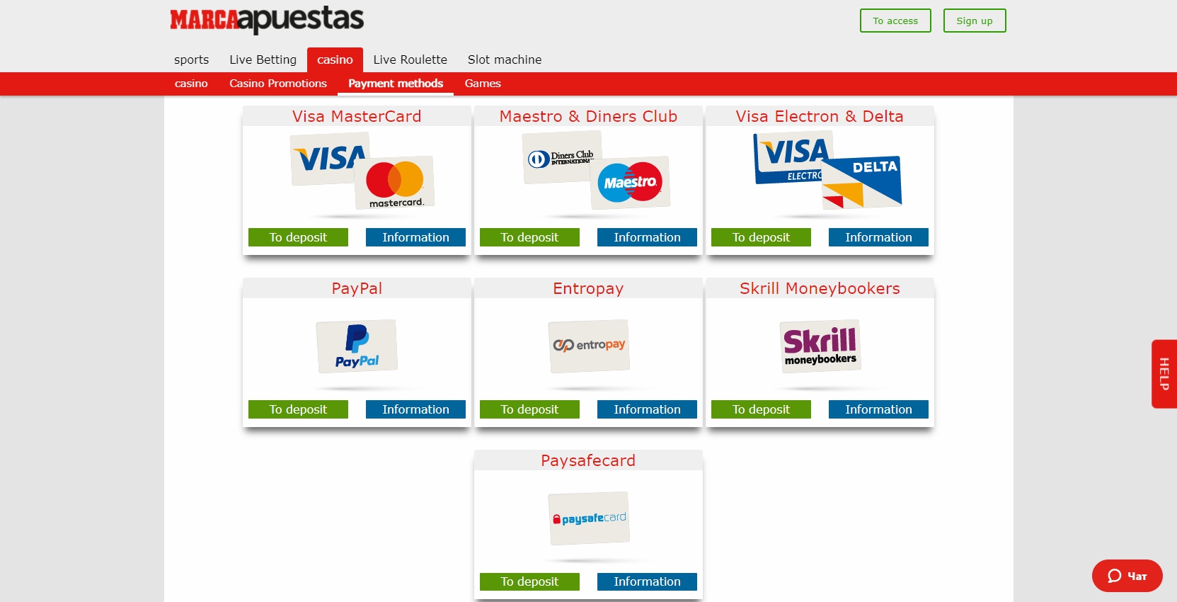 Marca Apuestas Payment Methods