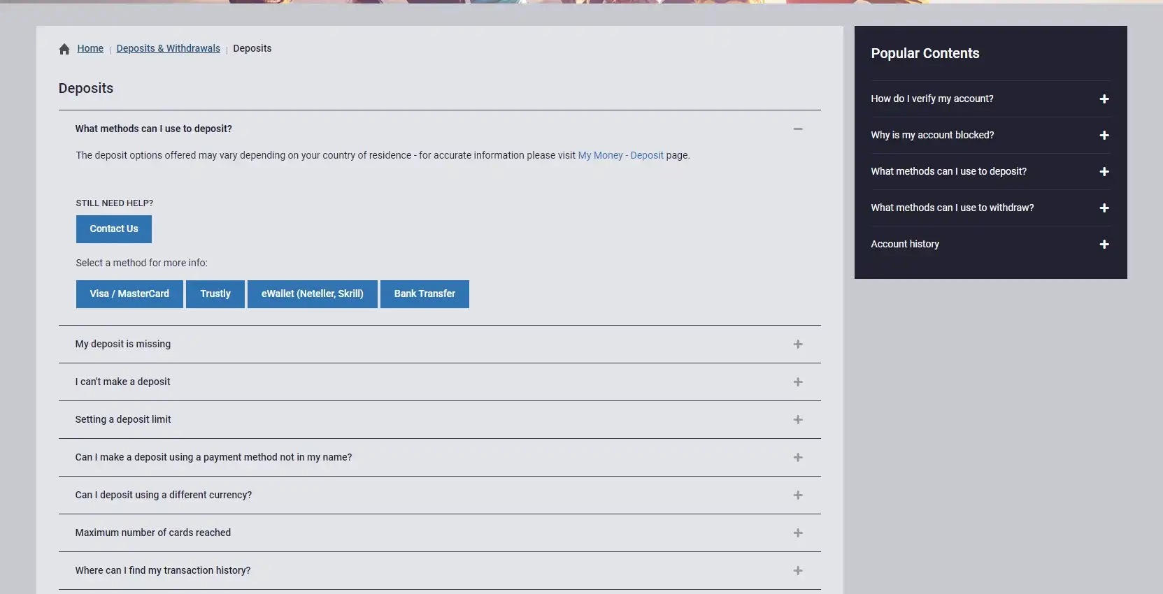 Maria Casino Payment Methods