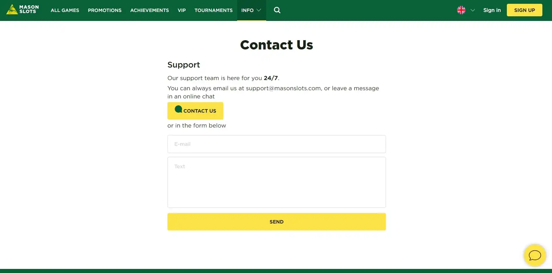 Mason Slots Casino Support