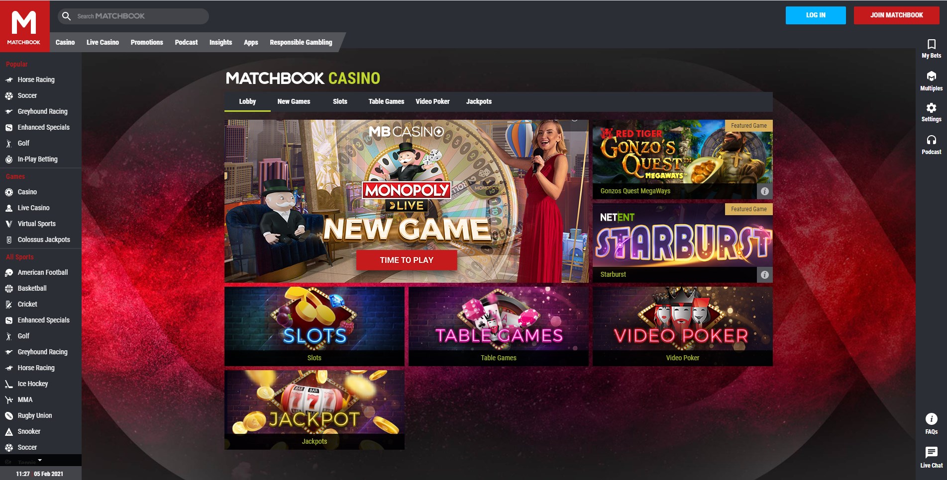 Matchbook Casino Games