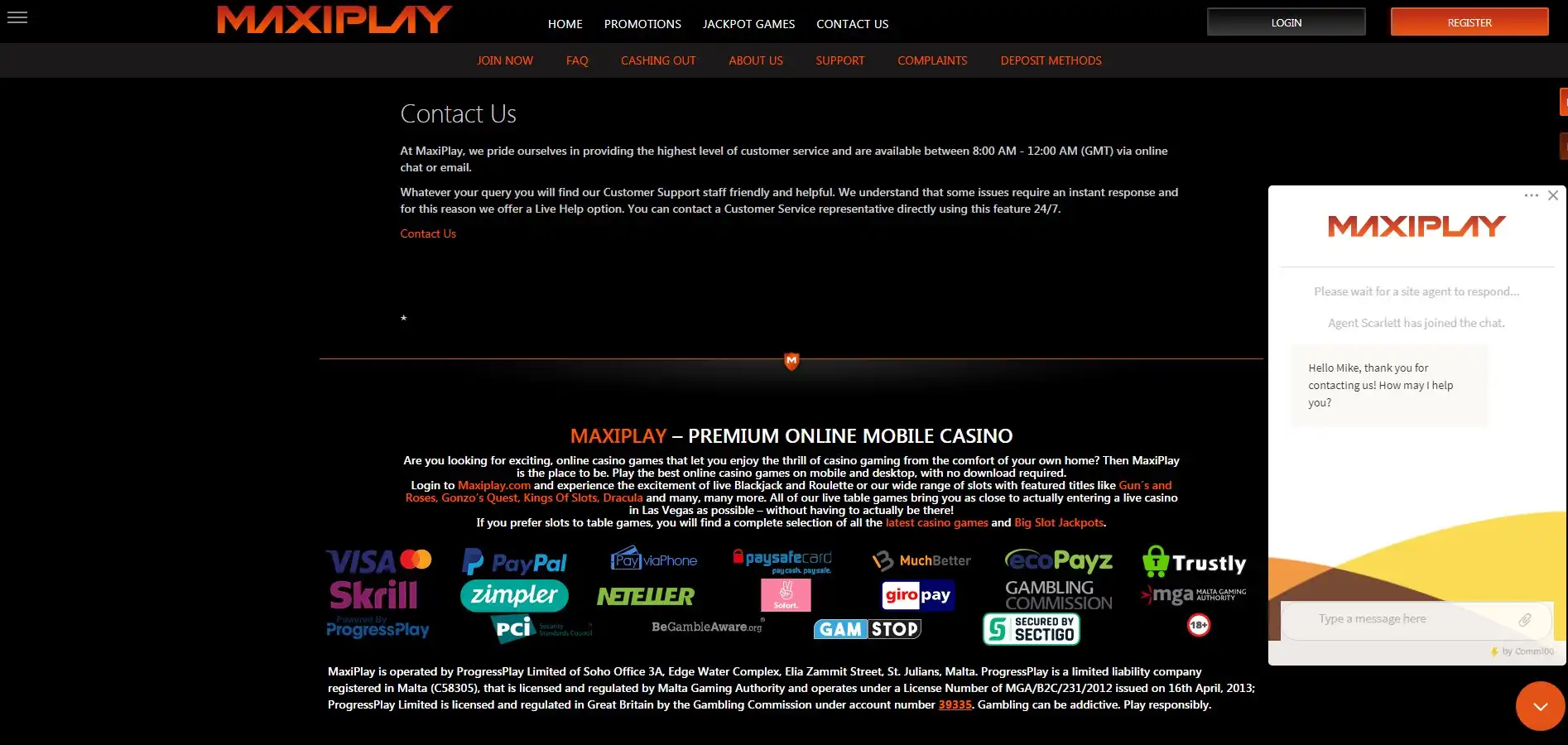 MaxiPlay Casino Support