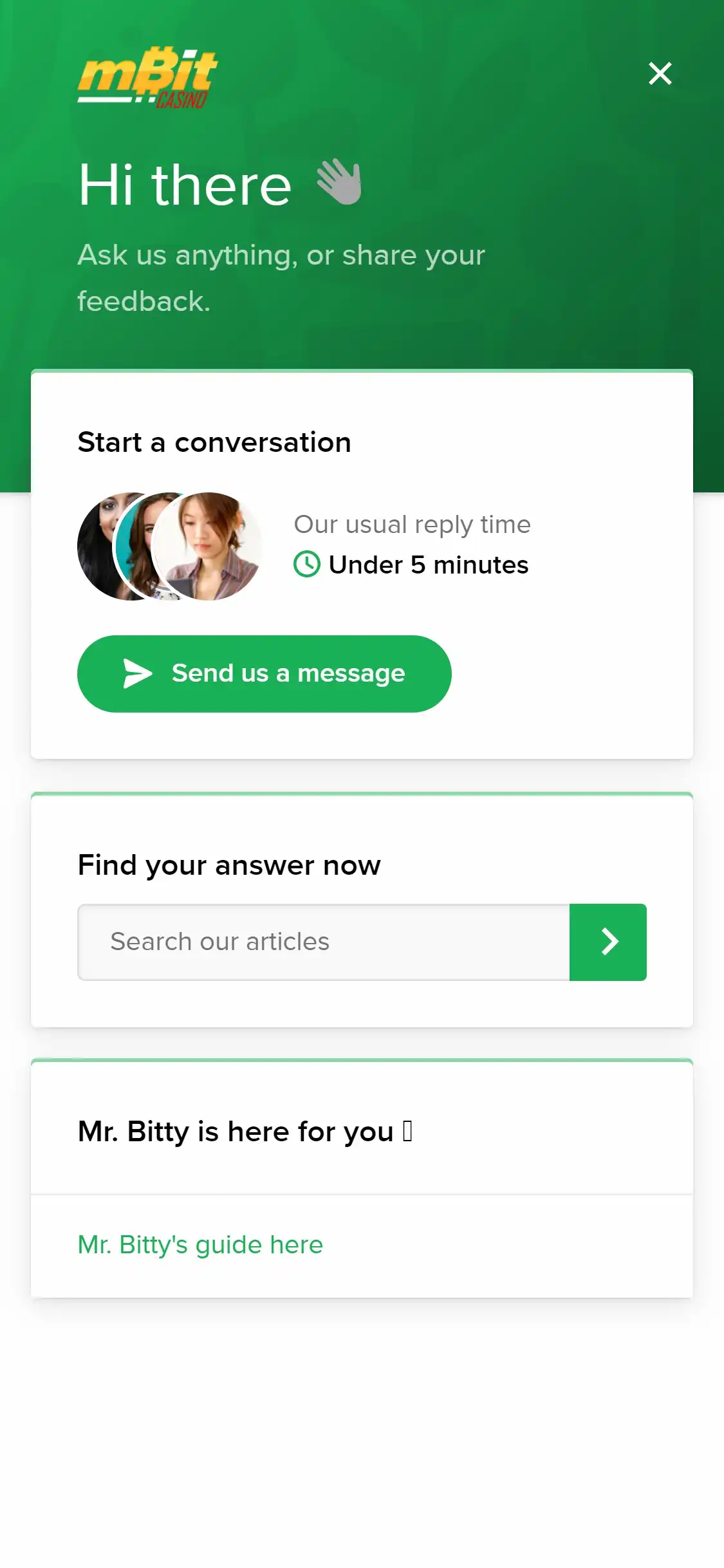 mBit Casino Mobile Support Review