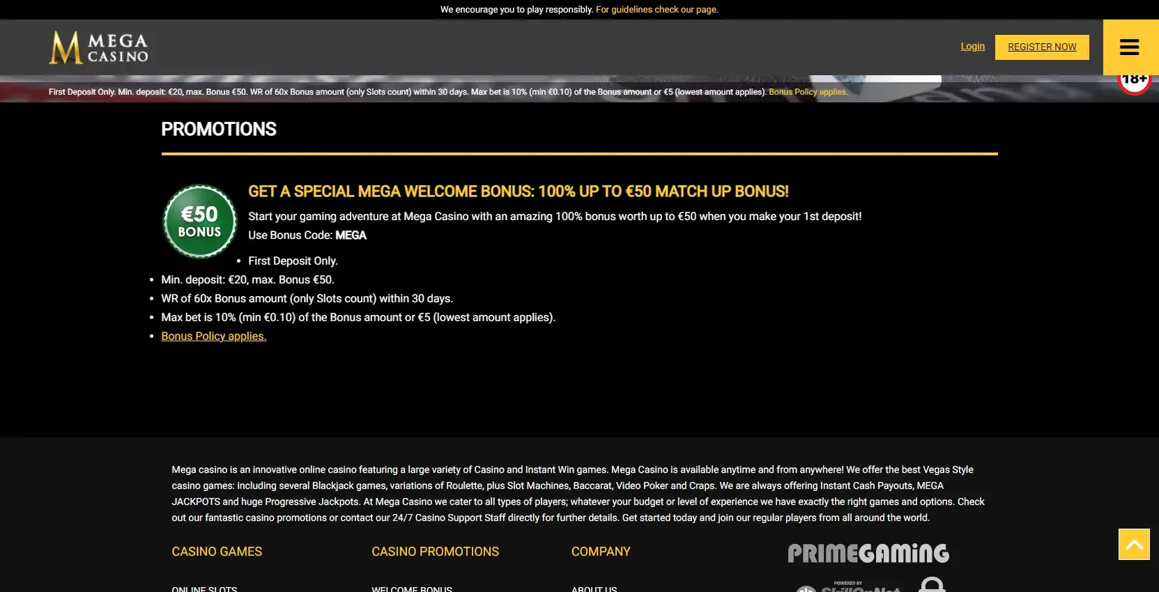 Mega Casino No Deposit Bonus
