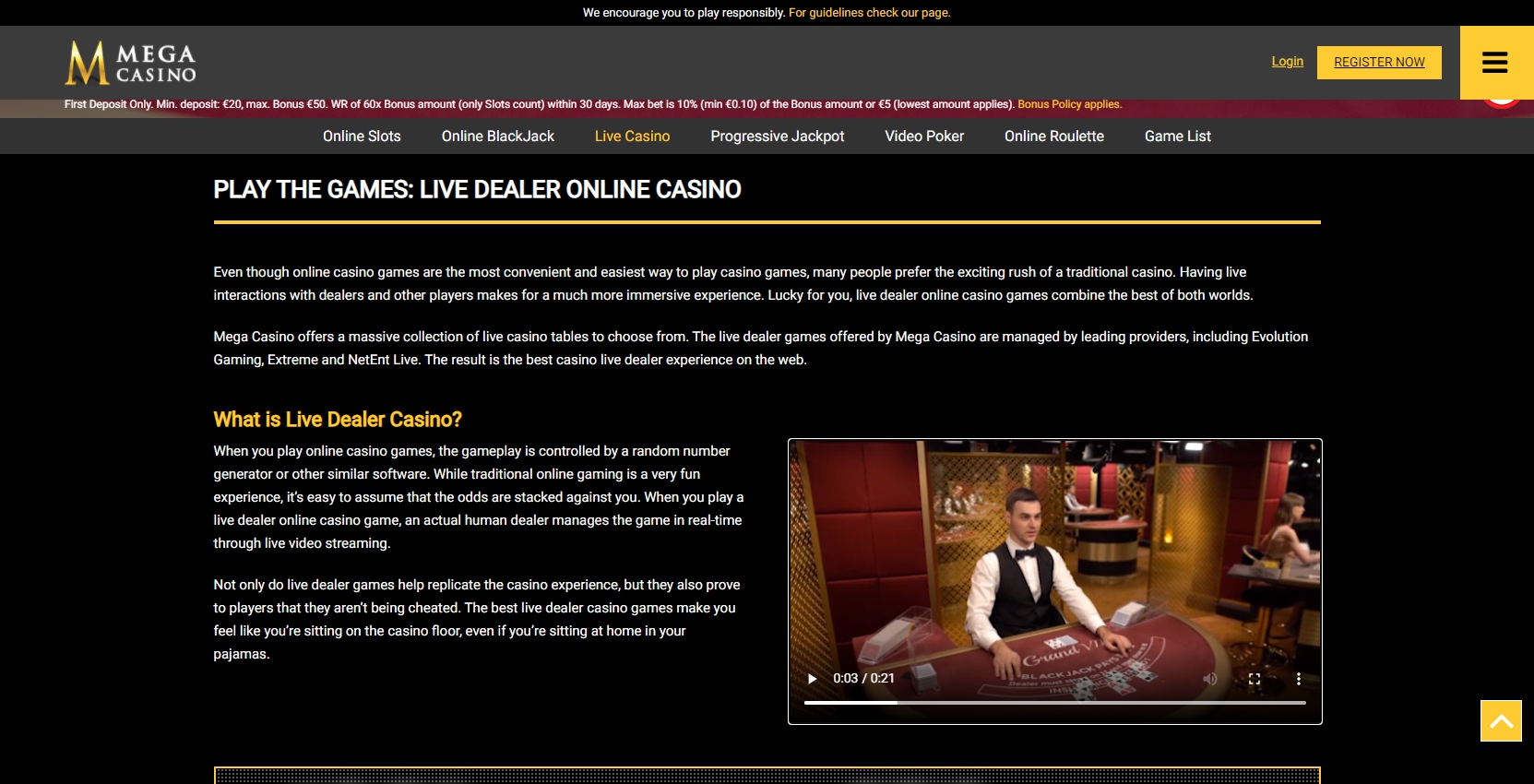Mega Casino Live Dealer Games