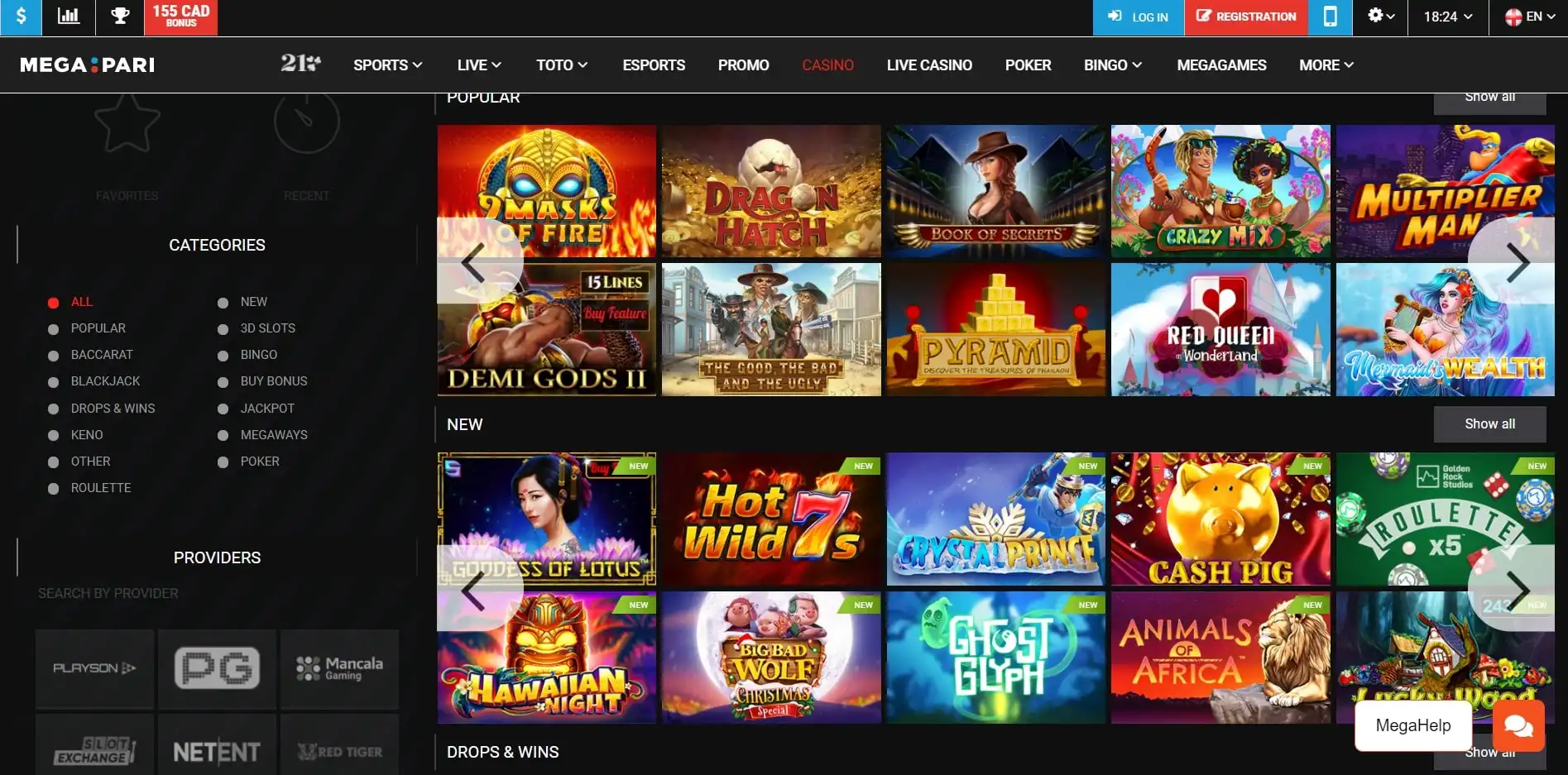 Mega Pari Casino Games