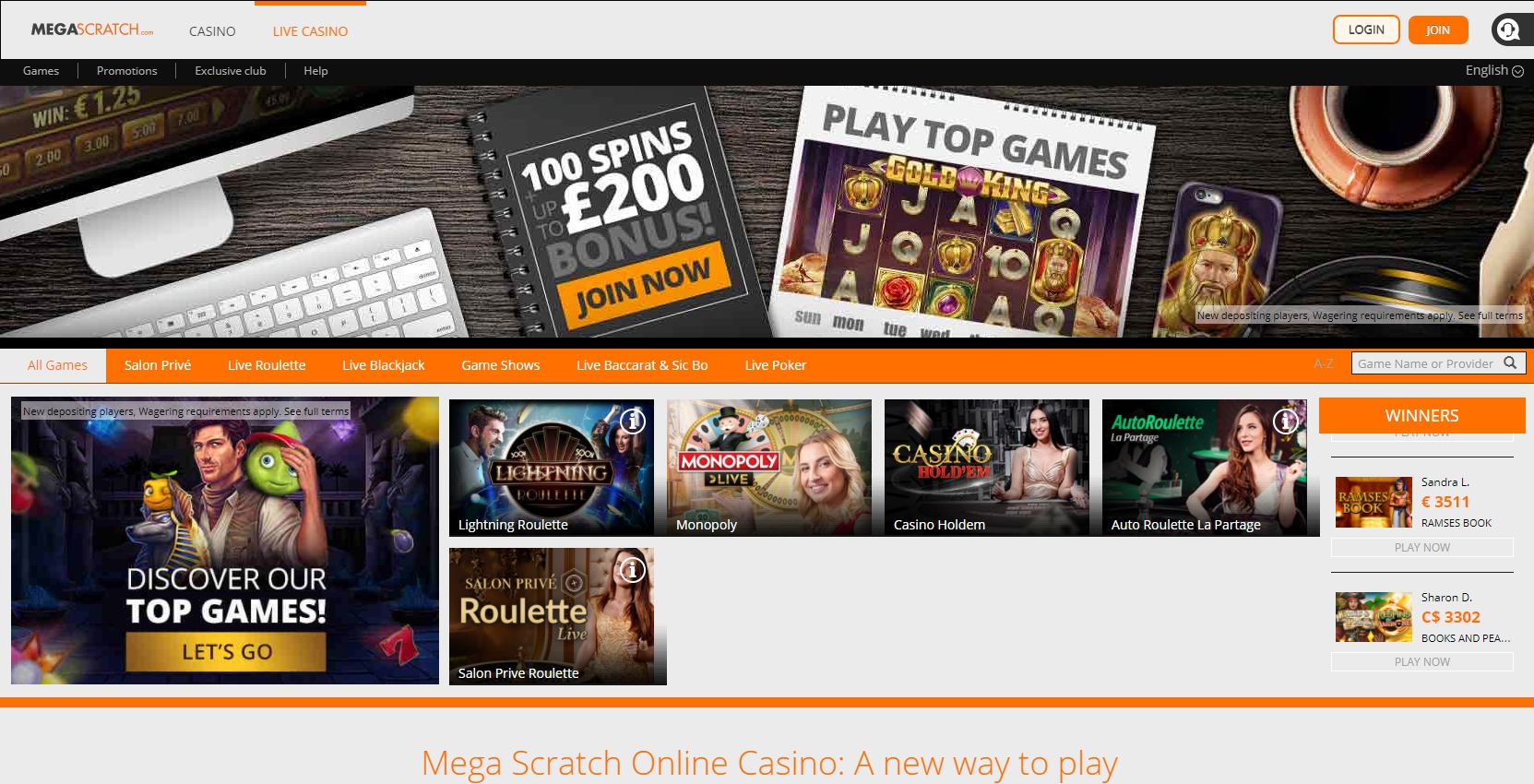 Mega Scratch Casino Live Dealer Games