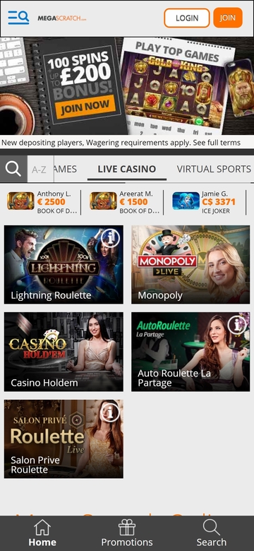 Mega Scratch Casino Mobile Live Dealer Games Review