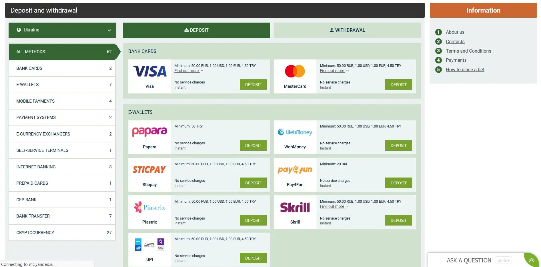 Melbet Casino Payment Methods