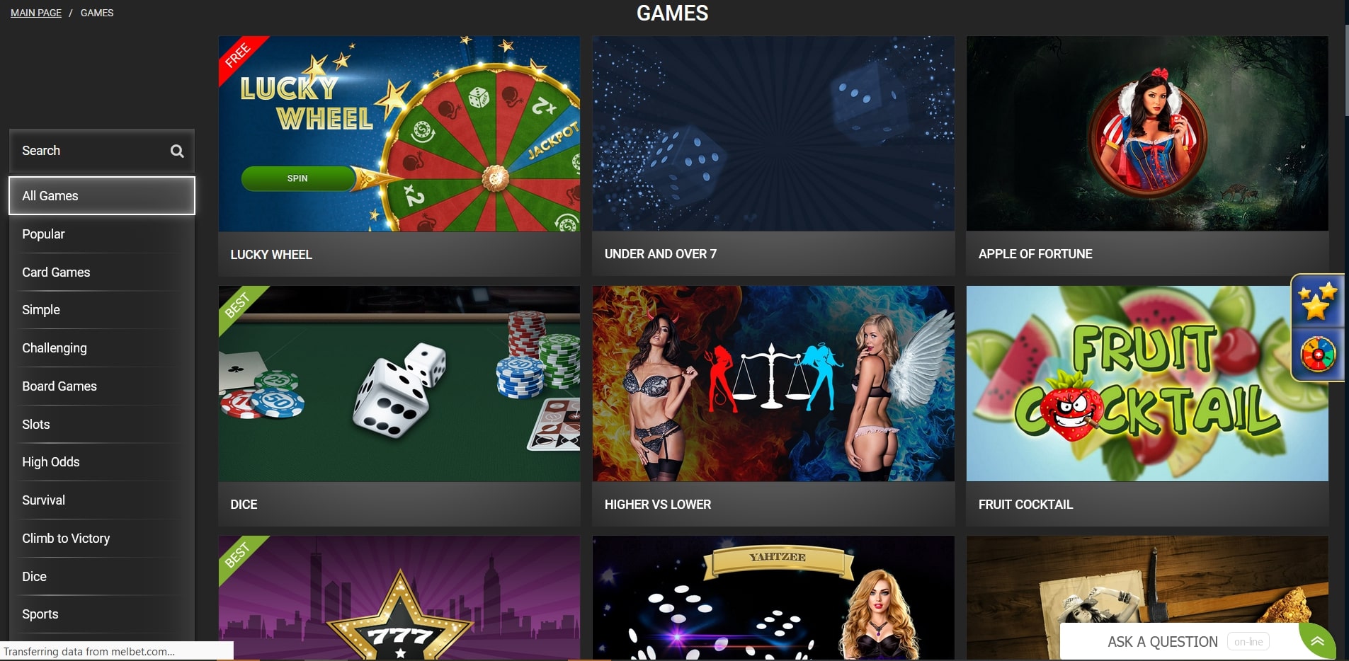 Melbet Casino Games