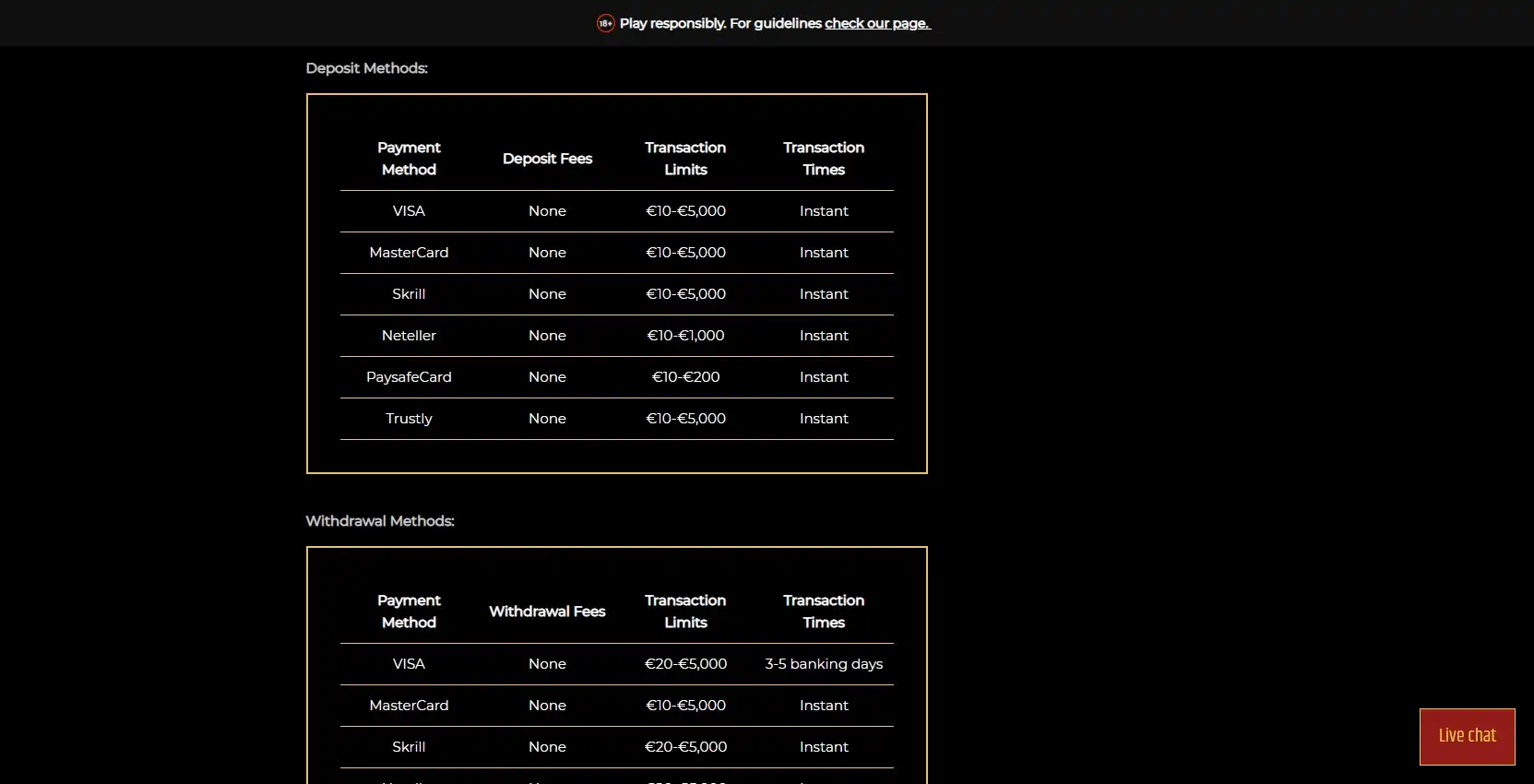 Metal Casino Payment Methods