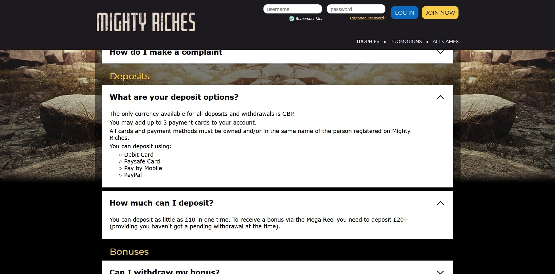 Mighty Riches Casino Payment Methods