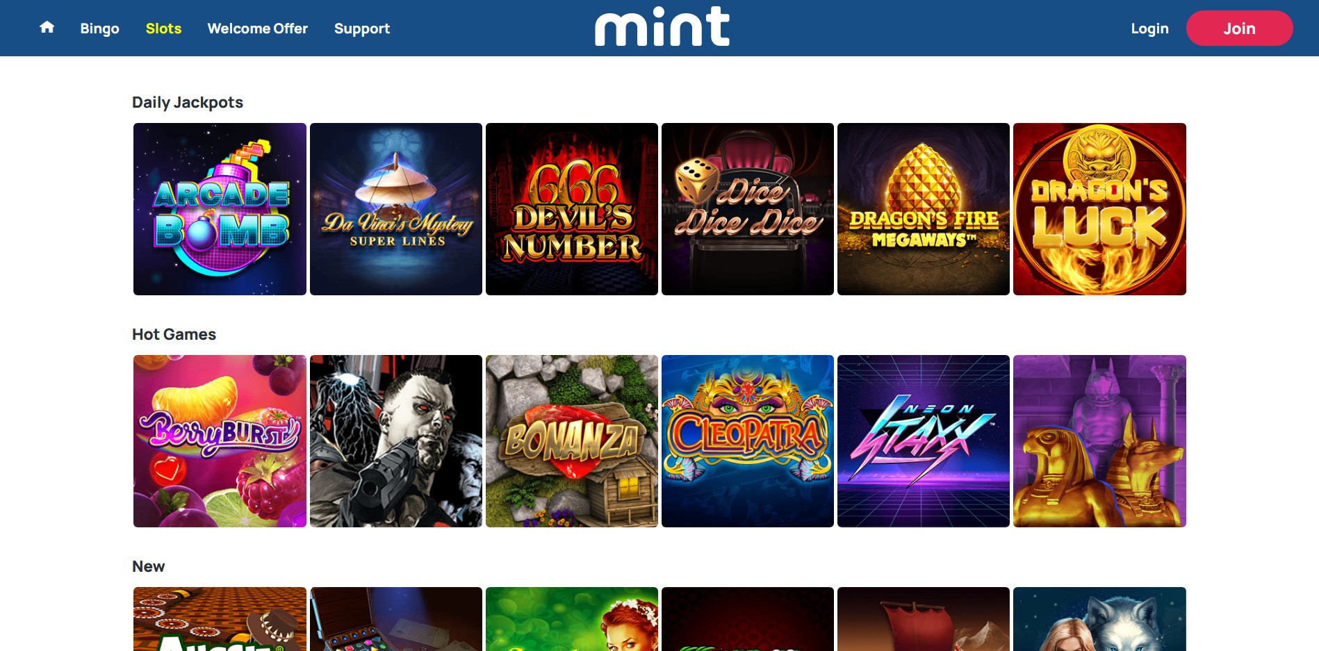 MintBingo Casino Games