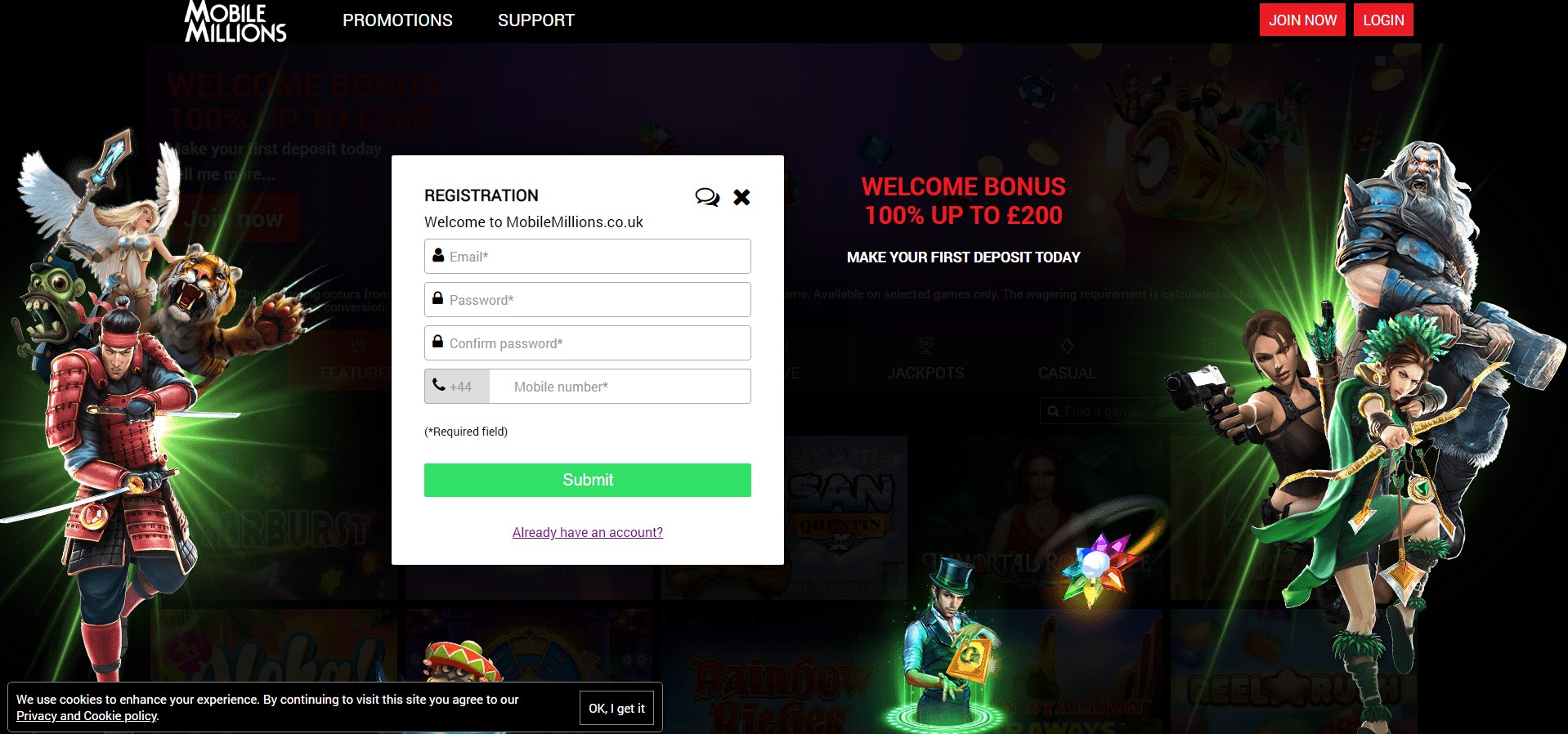 MobileMillions Casino Login