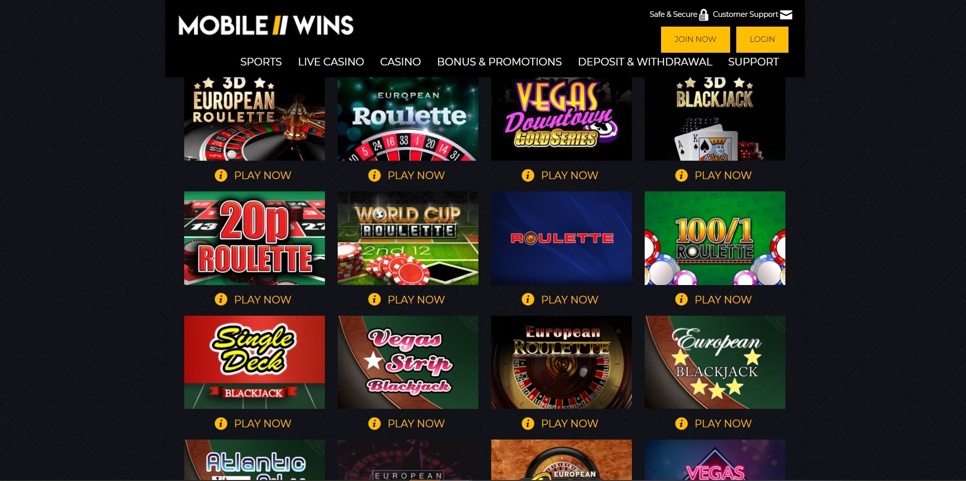 Mobile Wins Casino Games