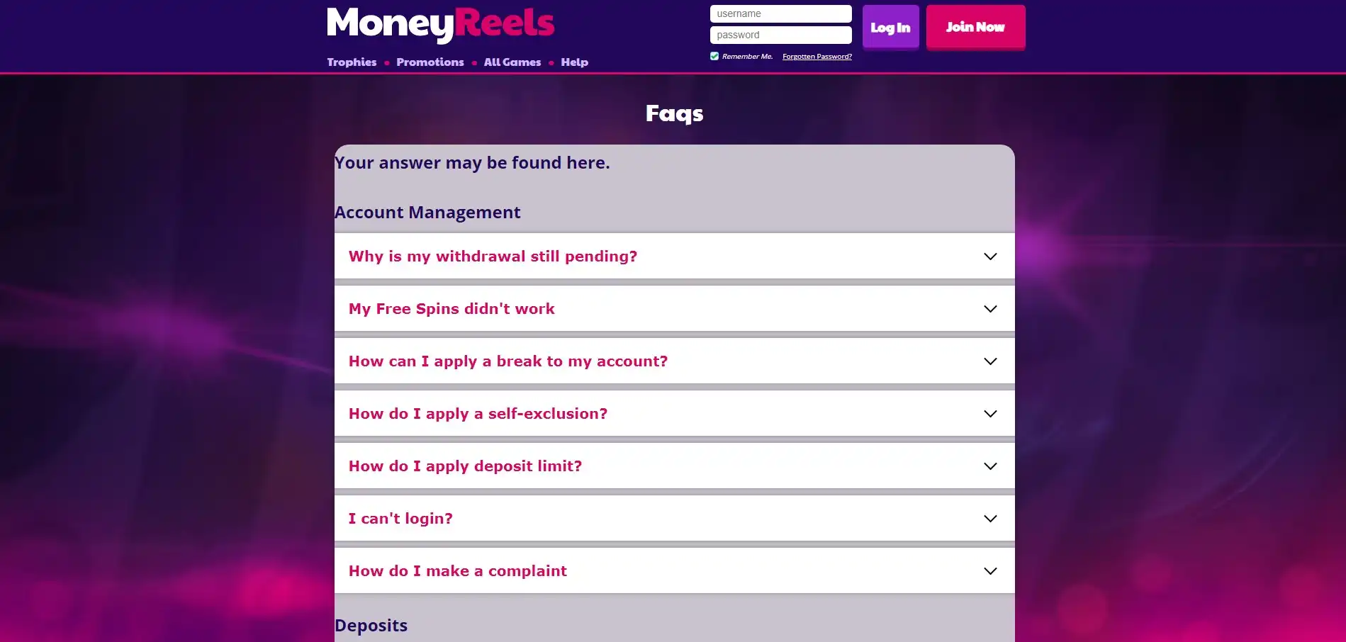 Money Reels Casino Support