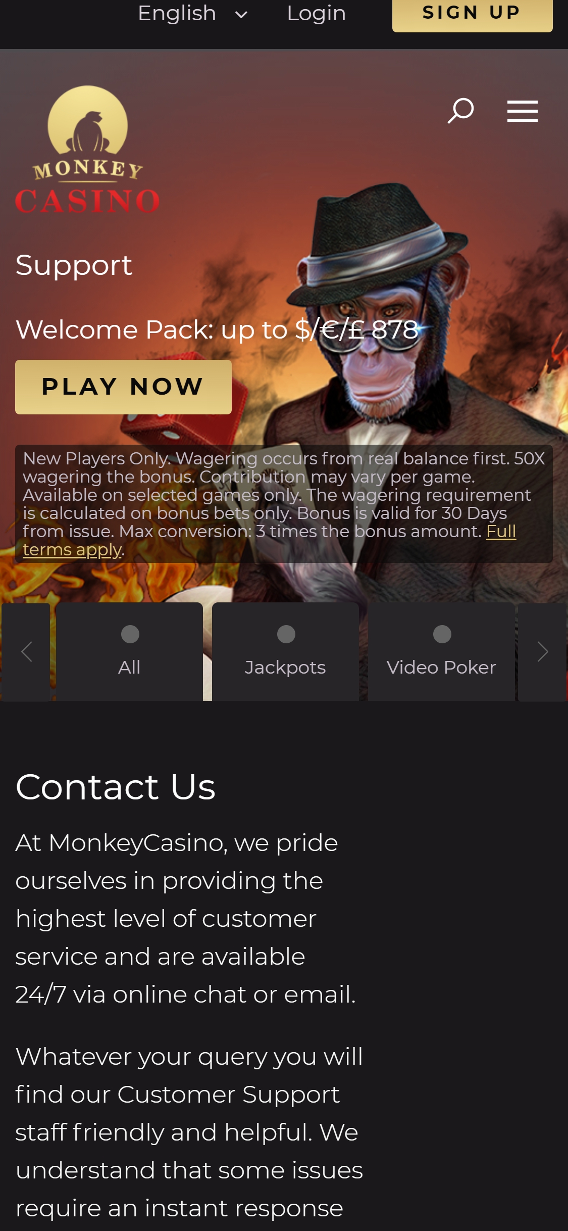 Monkey Casino Mobile Support Review