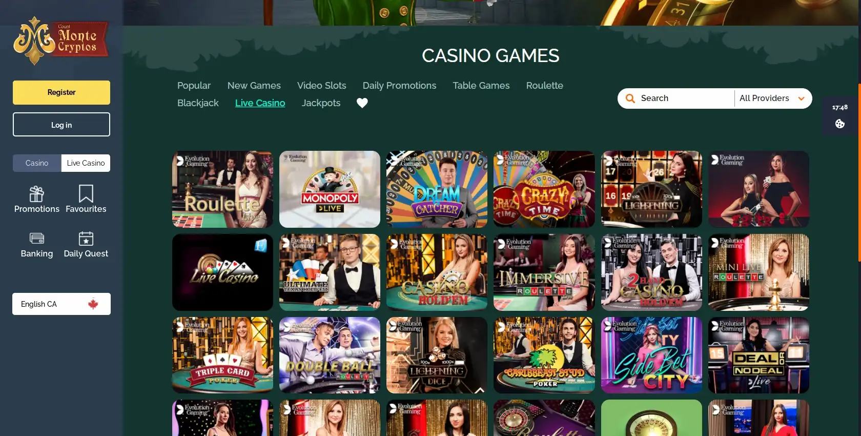Monte Cryptos Casino Live Dealer Games