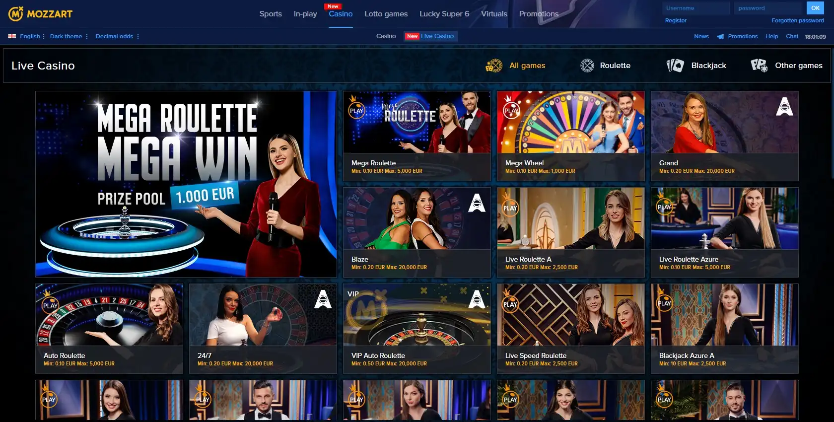 Mozzart Casino Live Dealer Games