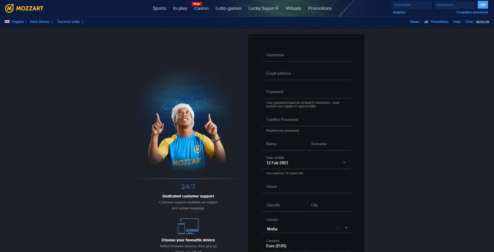 Mozzart Casino Login