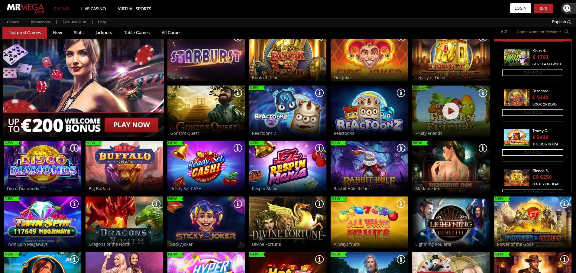 MrMega Casino Games