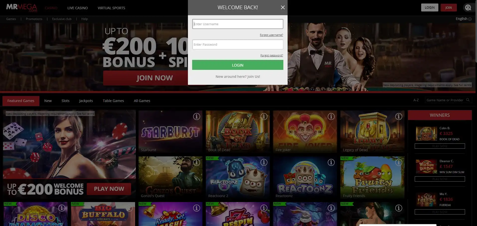 MrMega Casino Login