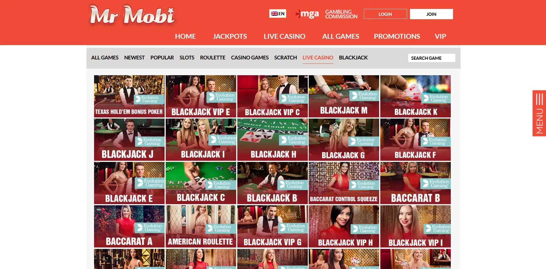 Mr Mobi Casino Live Dealer Games