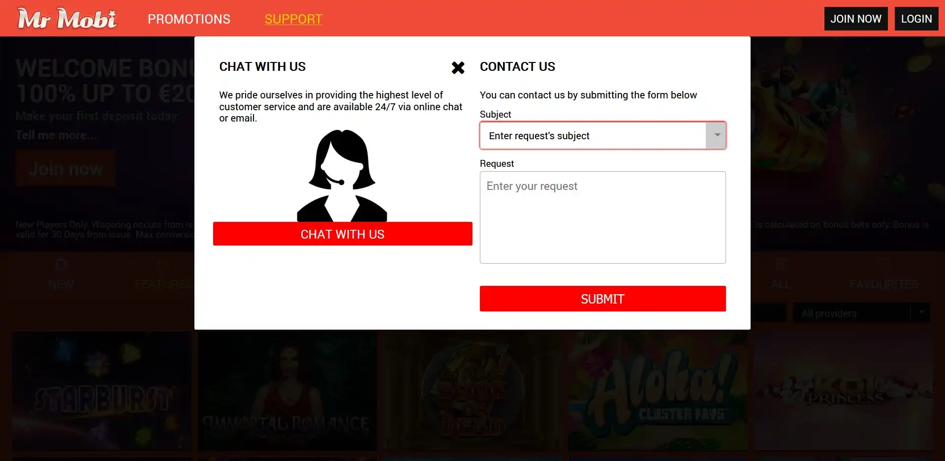 Mr Mobi Casino Support