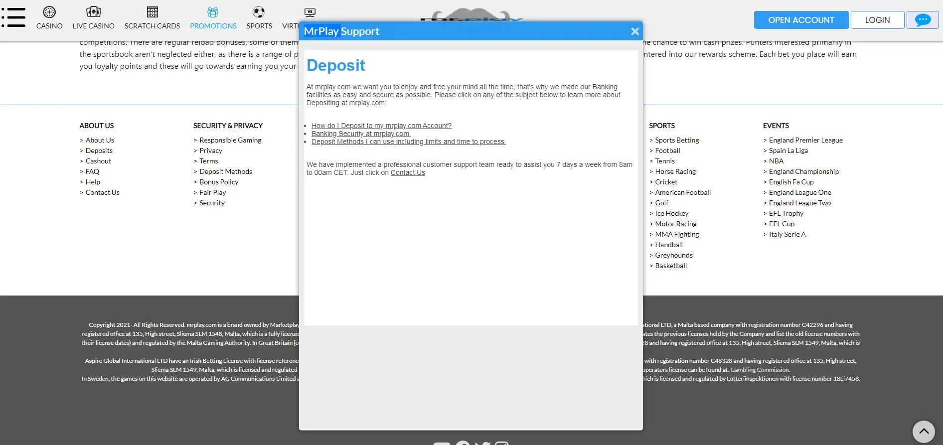 Mr Play Casino Payment Methods