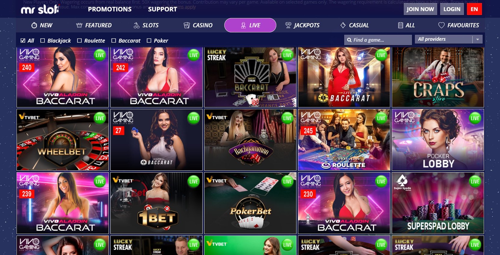 MrSlot Casino Live Dealer Games