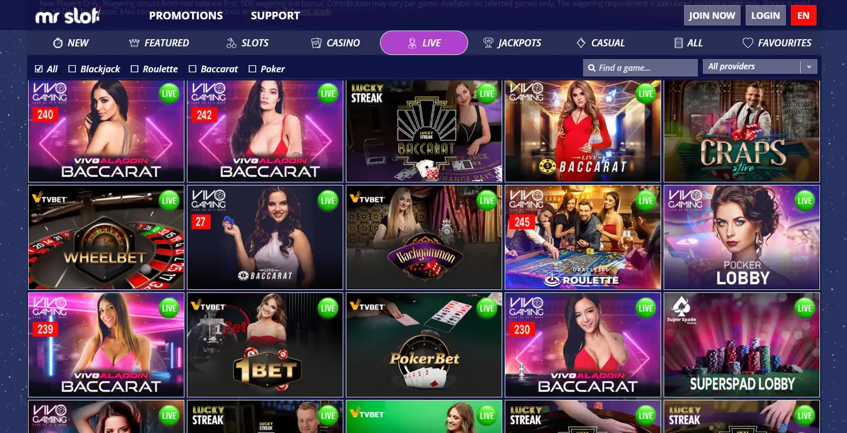 Mr Slot Casino Live Dealer Games