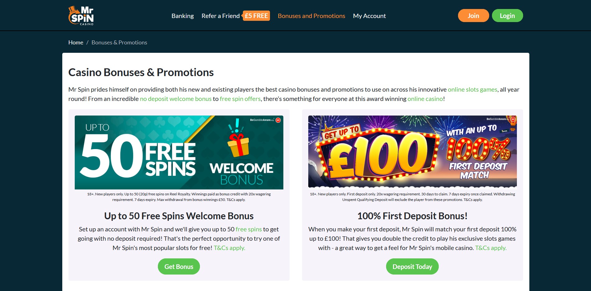 Mr Spin Casino UK No Deposit Bonus