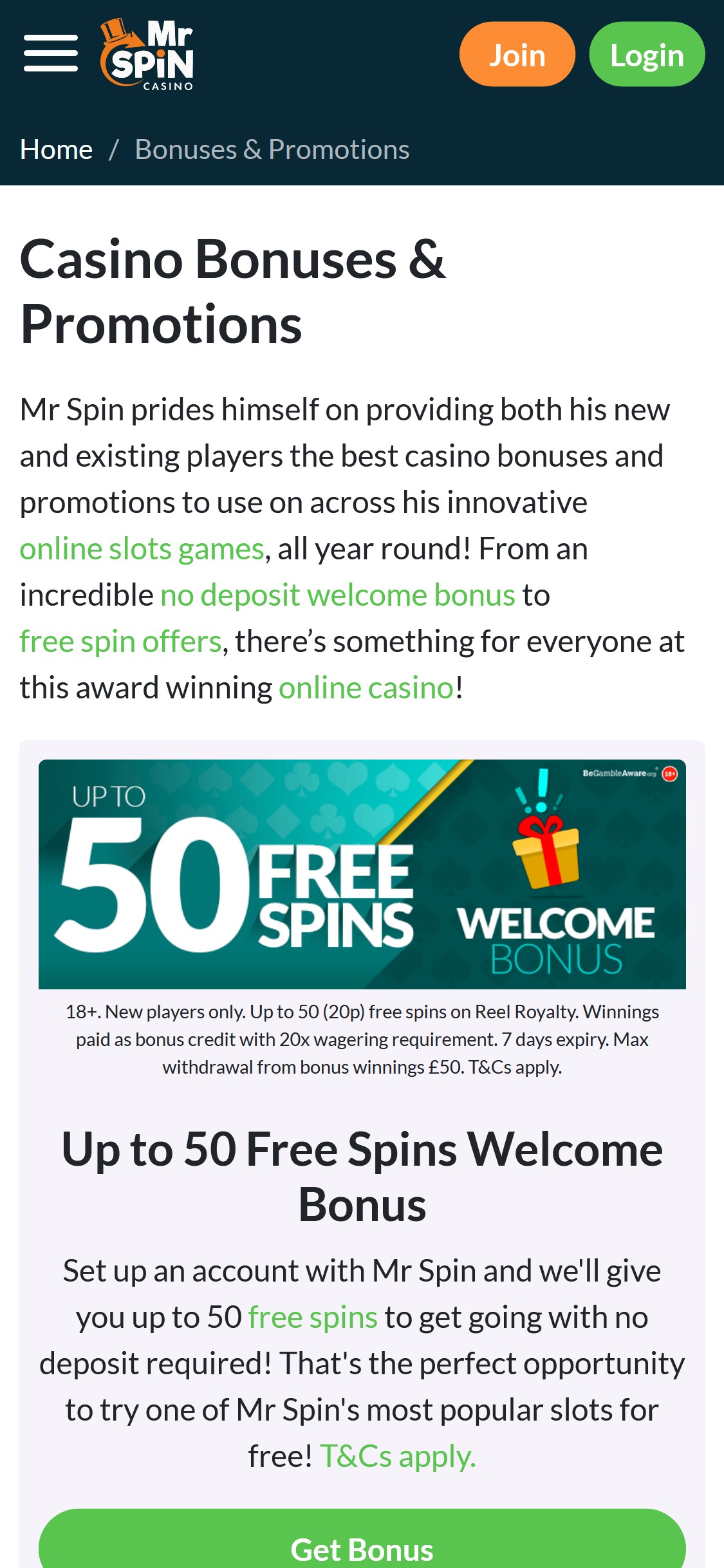 Mr Spin Casino UK Mobile No Deposit Bonus Review