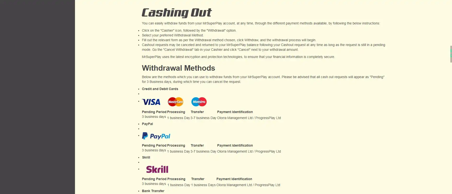 MrSuperPlay Casino Payment Methods