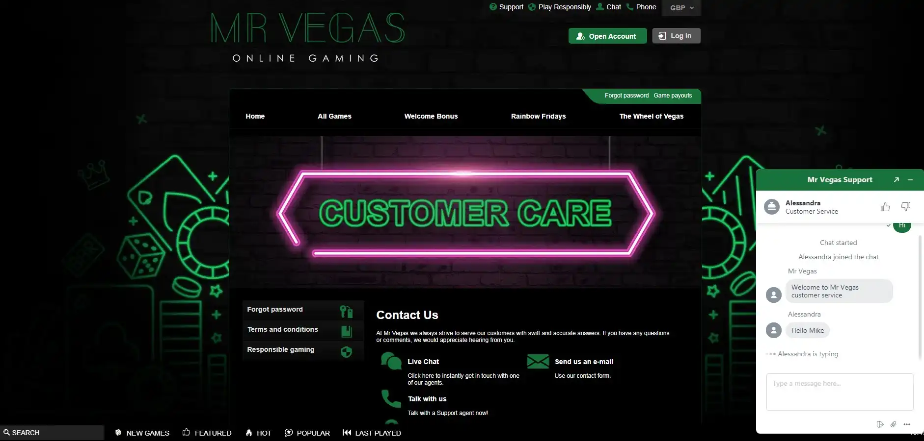 Mr Vegas Casino Support