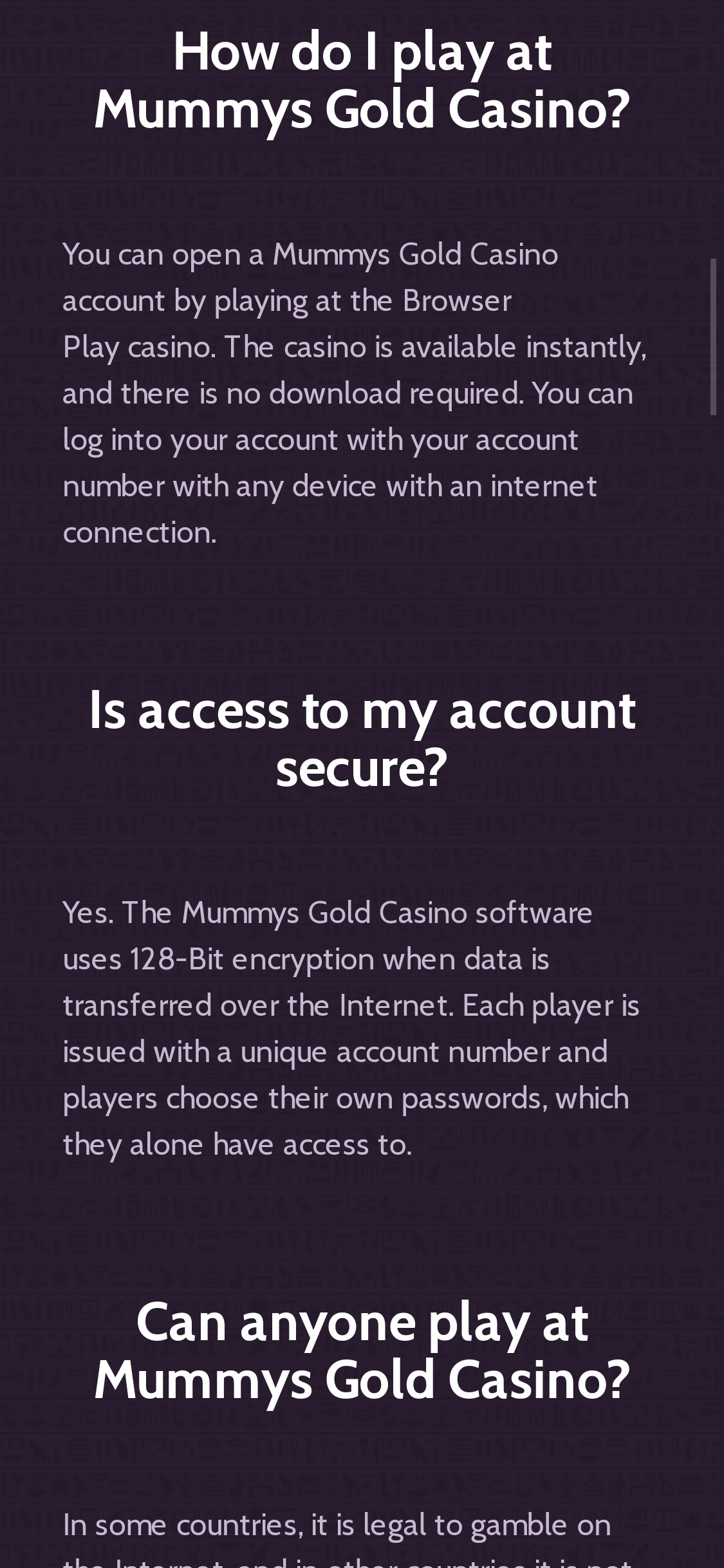 Mummys Gold Casino Mobile Support Review