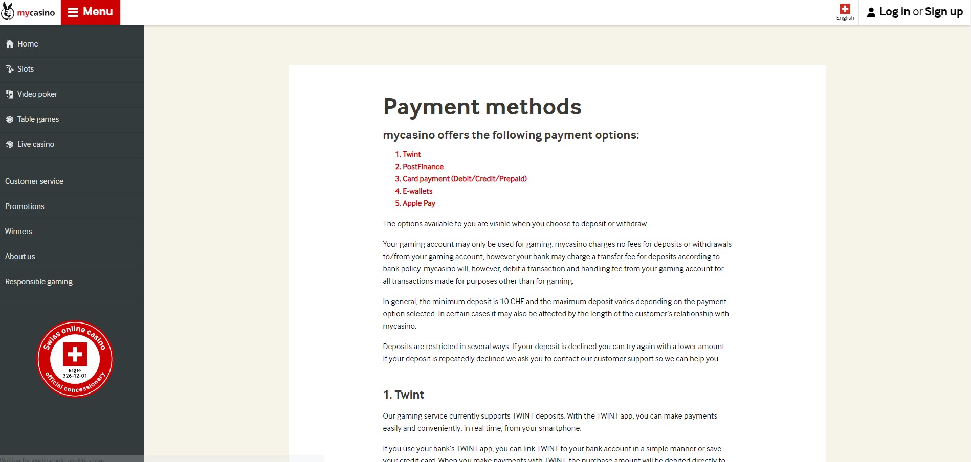 mycasino Payment Methods