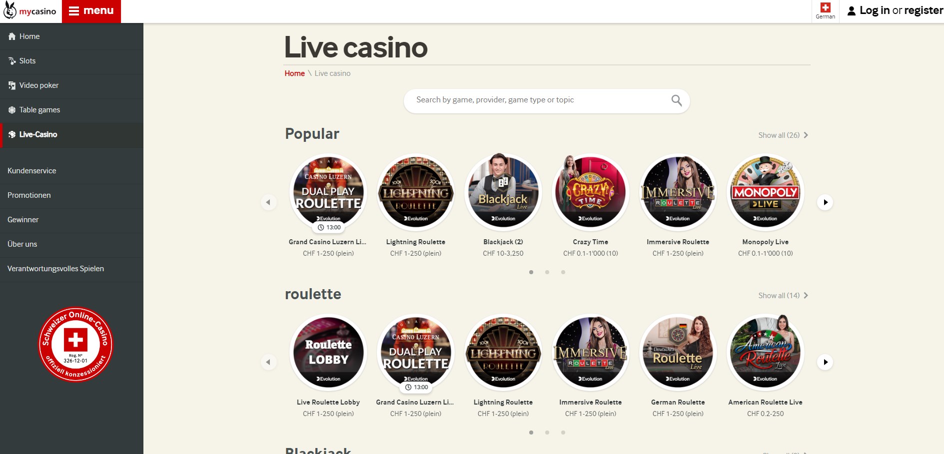 mycasino Live Dealer Games