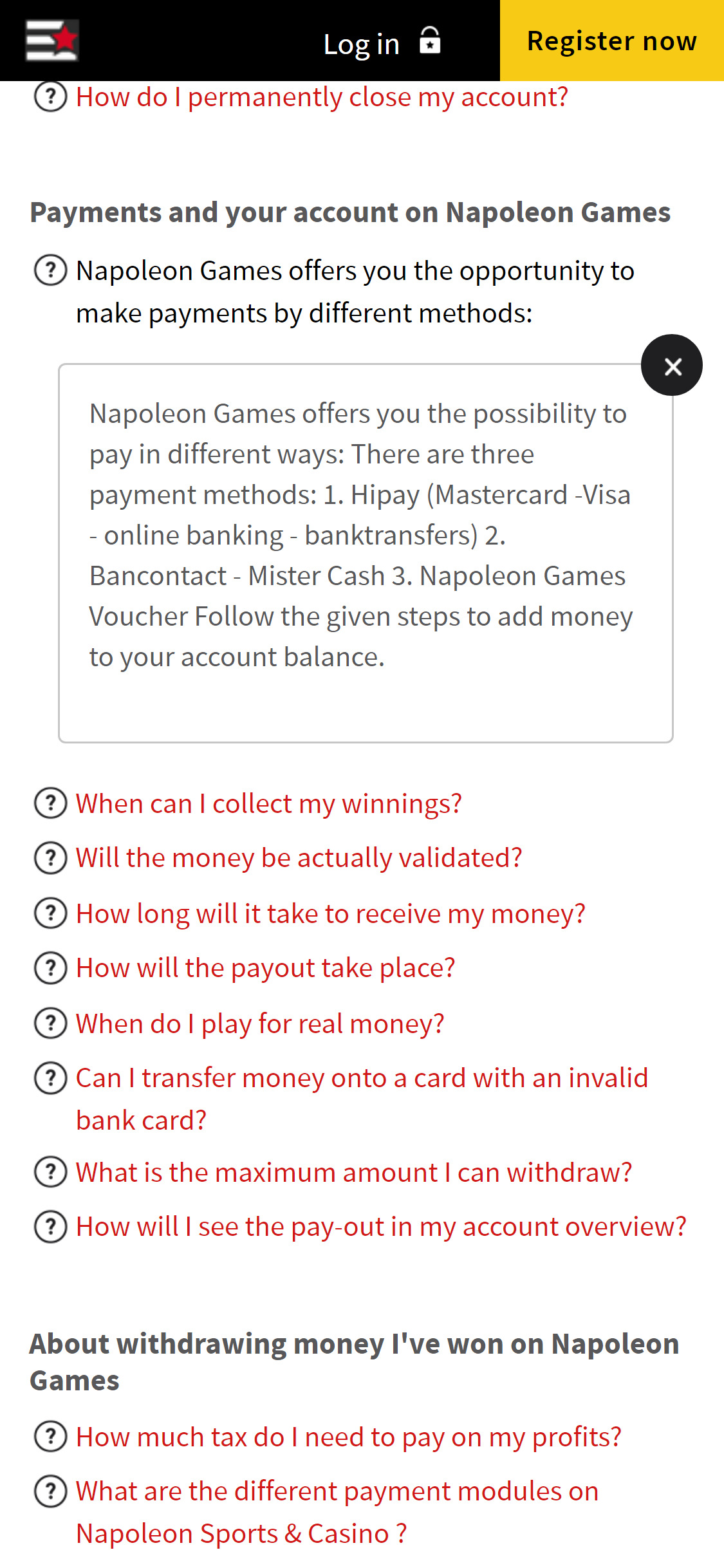 Napoleon Games Mobile Payment Methods Review