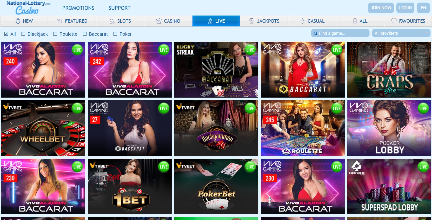 National Lottery Casino Live Dealer Games