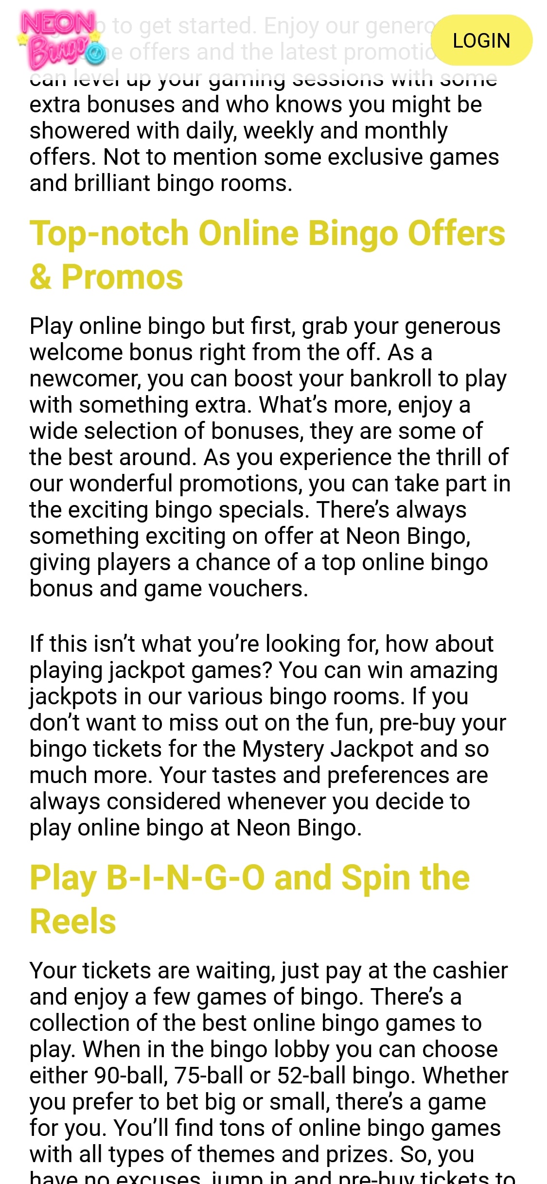 Neon Bingo Casino Mobile No Deposit Bonus Review