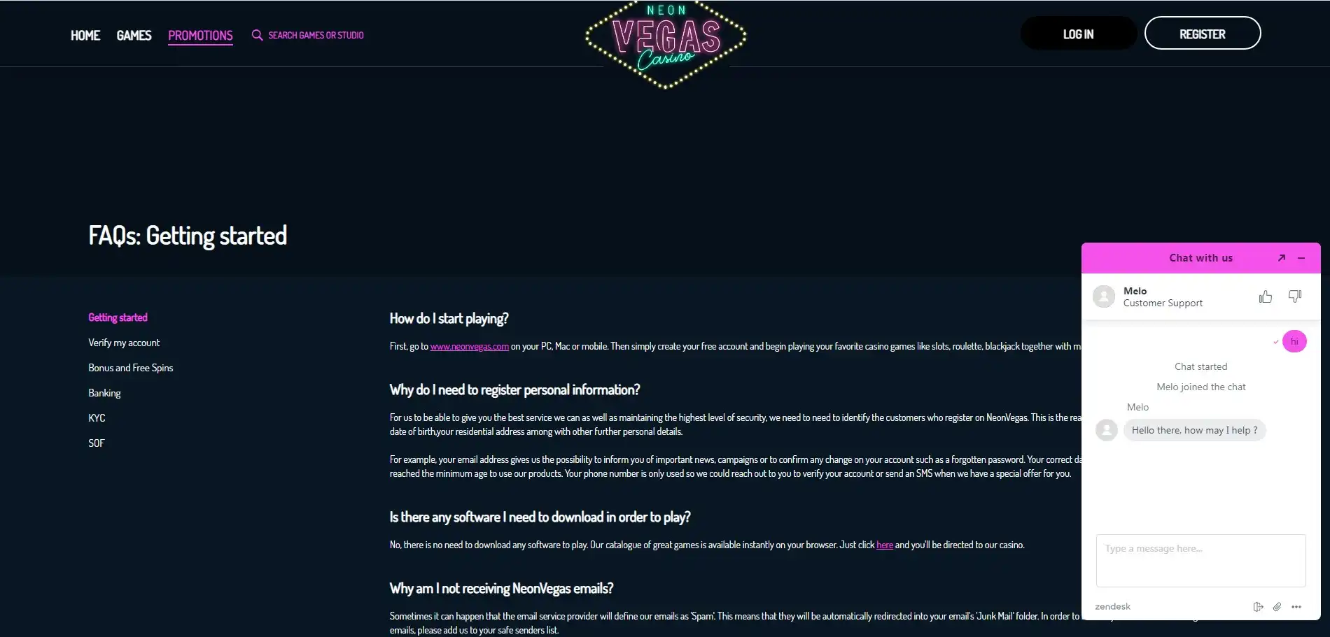 Neon Vegas Support