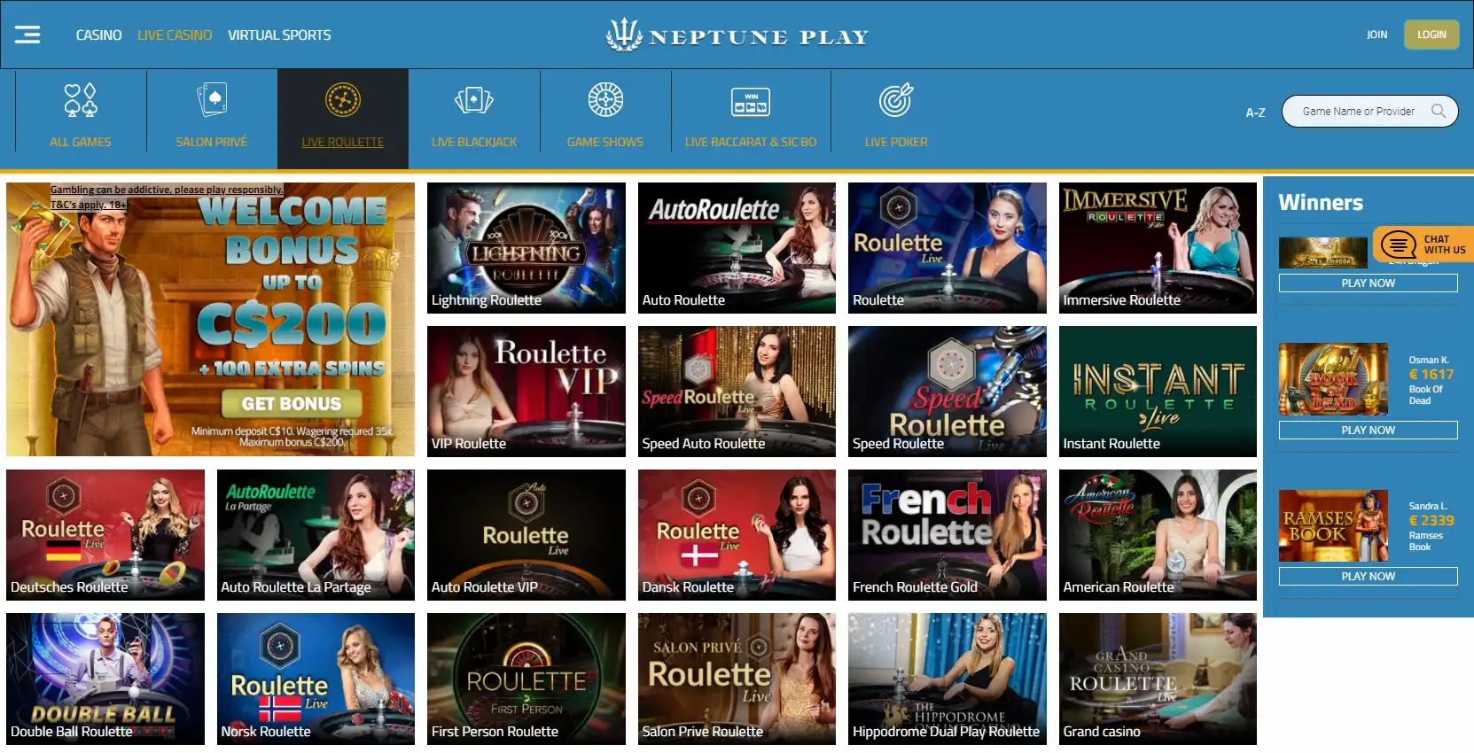 Neptune Play Live Dealer Games