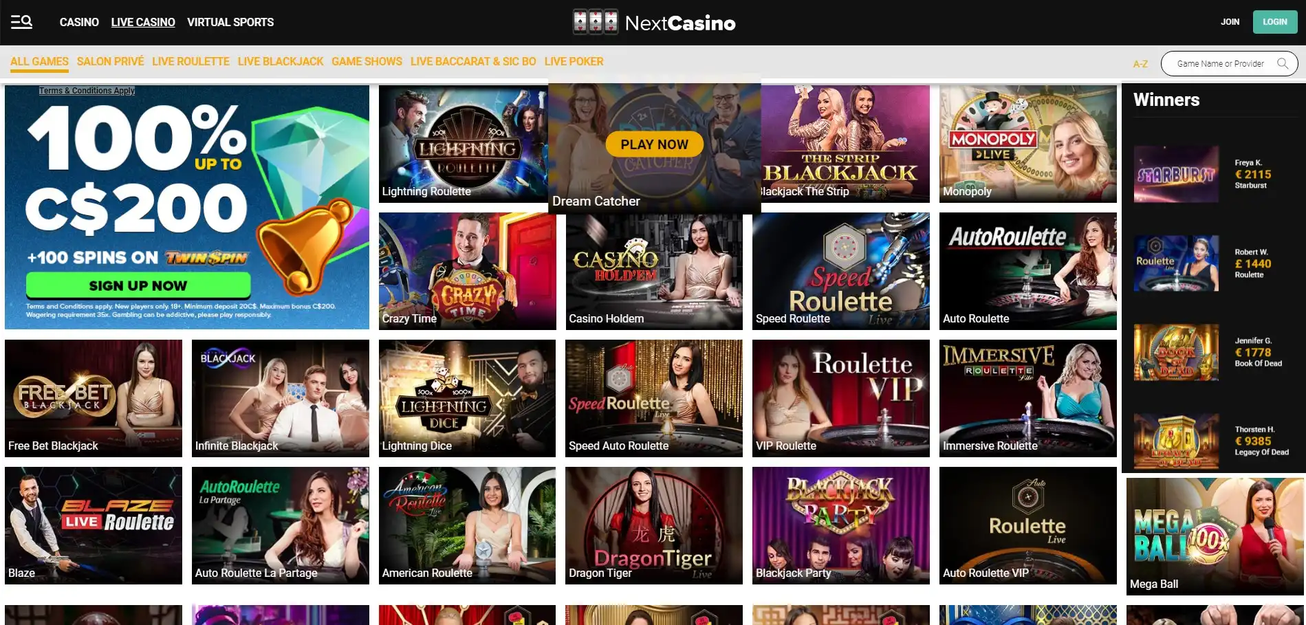 Next Casino Live Dealer Games