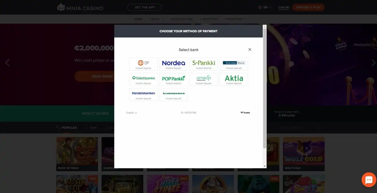 Ninja Casino Payment Methods
