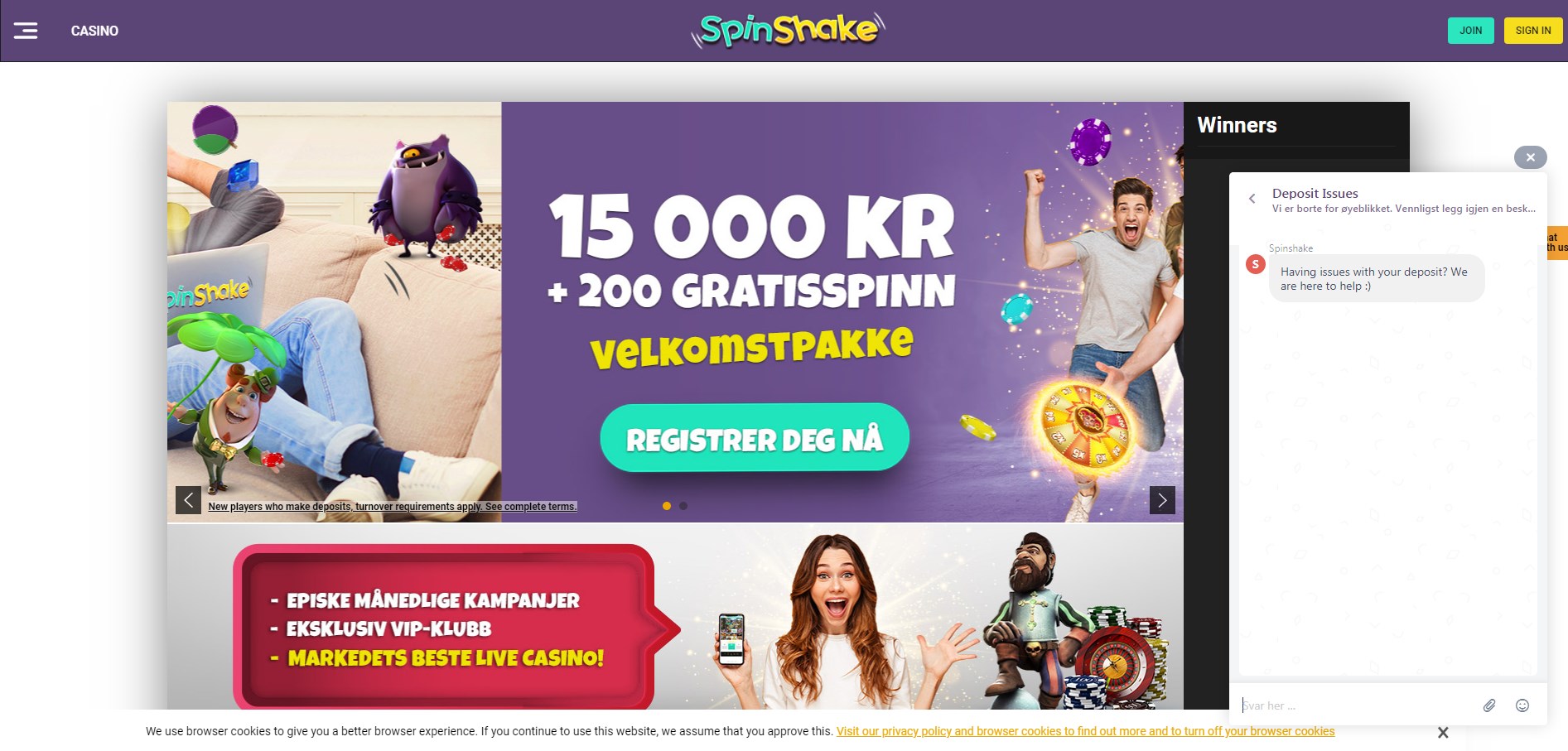 Spin Shake Casino Norway Support